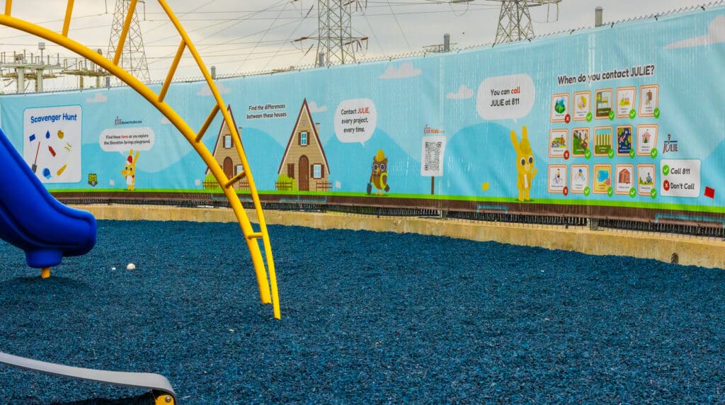 julie fence wrapping at a playground